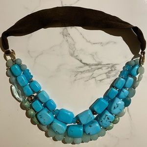 Turquoise Stones and Quartz leather Chocker